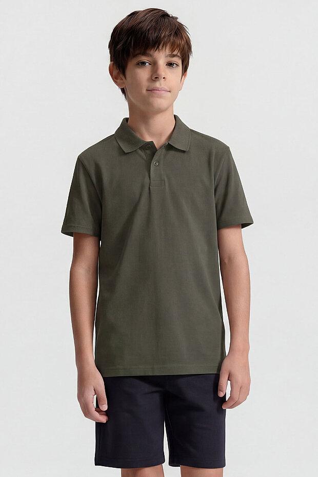 Haki Polo Yaka Standart Fit Basic Unisex Çocuk T-Shirt - 11330 - 2