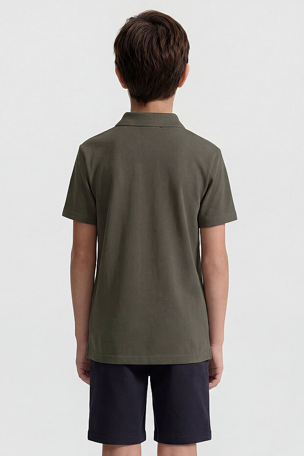 Haki Polo Yaka Standart Fit Basic Unisex Çocuk T-Shirt - 11330 - 6