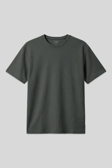 Haki Waffle İnterlok Yüzeyi Dokulu Oversize Fit Basic Erkek T-Shirt - 88379 