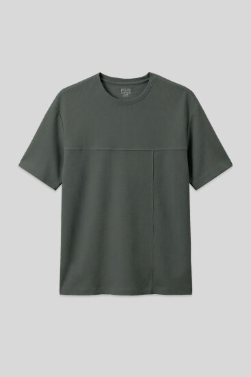 Haki Waffle İnterlok Yüzeyi Dokulu Oversize Fit Basic Erkek T-Shirt - 88380 