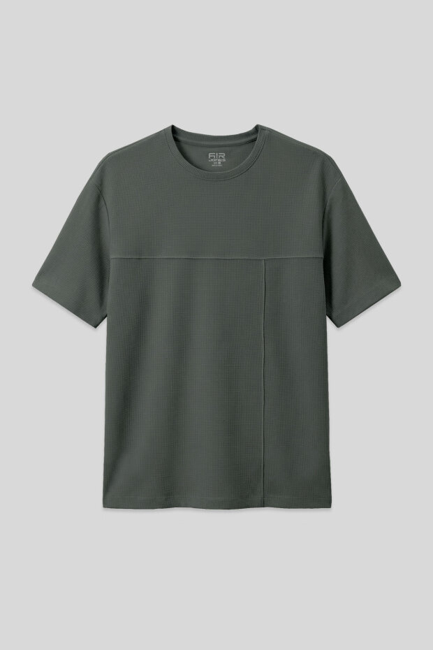 Haki Waffle İnterlok Yüzeyi Dokulu Oversize Fit Basic Erkek T-Shirt - 88380 - 1
