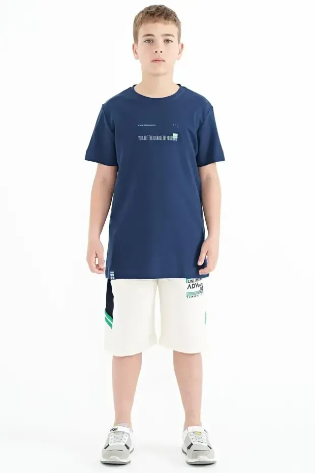 İndigo Baskı Detaylı O Yaka Standart Kalıp Erkek Çocuk T-Shirt - 11117 - 2