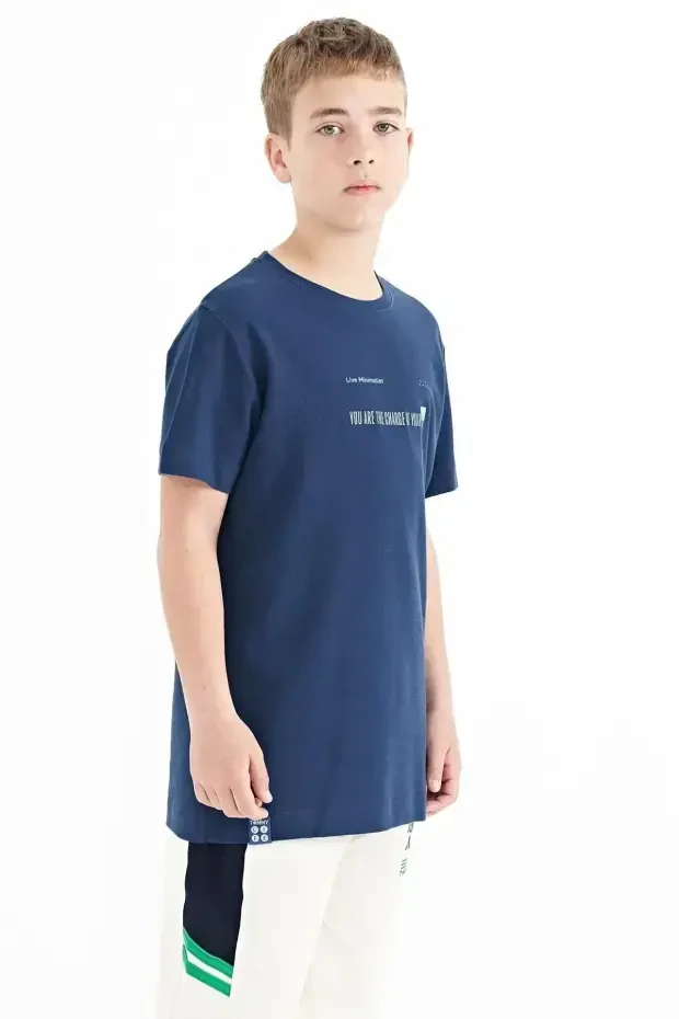 İndigo Baskı Detaylı O Yaka Standart Kalıp Erkek Çocuk T-Shirt - 11117 - 4