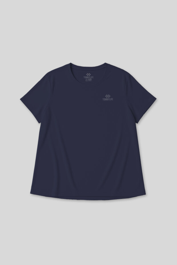 İndigo Baskılı Rahat Form Büyük Beden Performans Kadın T-Shirt - 97308 - 2