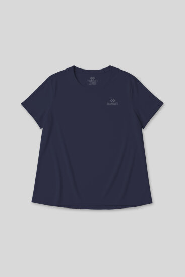 İndigo Baskılı O Yaka Rahat Form Battal Büyük Beden Kadın T-Shirt - 97308 - TOMMYLIFE (1)