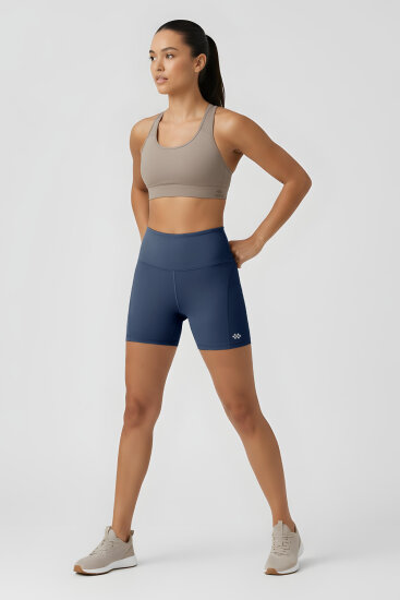 İndigo Kemer Detaylı Yüksek Bel Slim Fit Kısa Biker Kadın Tayt - 91017 - TOMMYLIFE