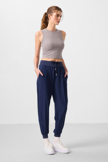 İndigo Cepli Standart Kalıp Kadın Yoga Pantolon - 94677 