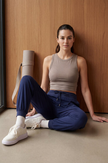 İndigo Cepli Standart Kalıp Kadın Yoga Pantolon - 94677 - TOMMYLIFE (1)