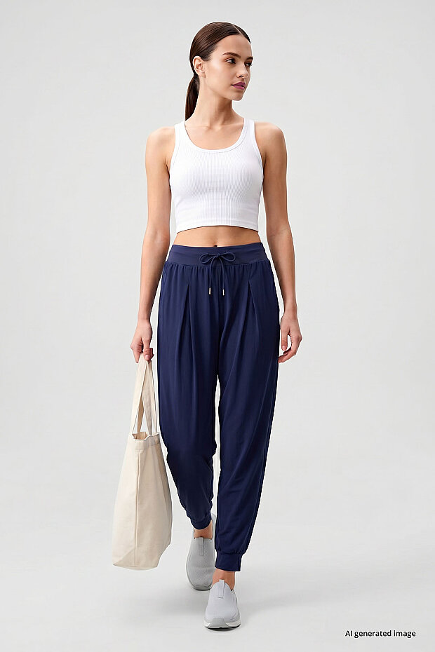 İndigo Cepli Standart Kalıp Kadın Yoga Pantolon - 94677 - 3