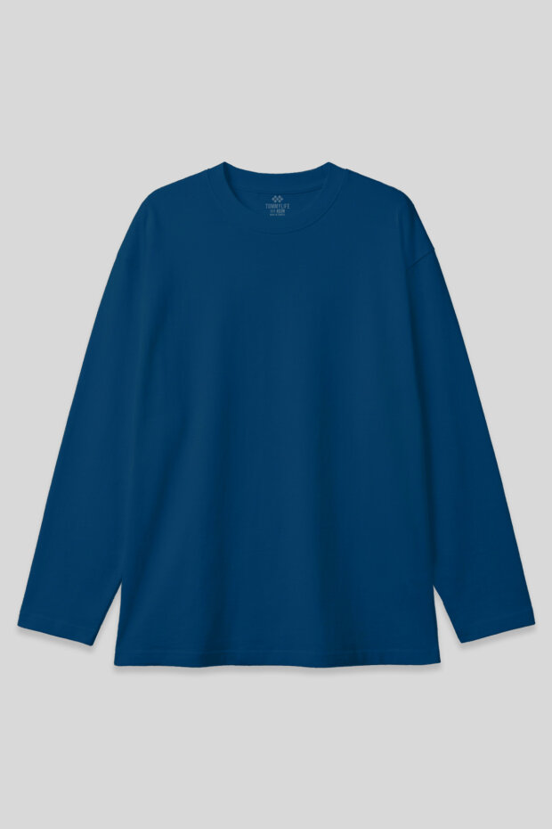 İndigo O Yaka Rahat Form Battal Büyük Beden Uzun Kollu Erkek T-Shirt - 88107 - 1