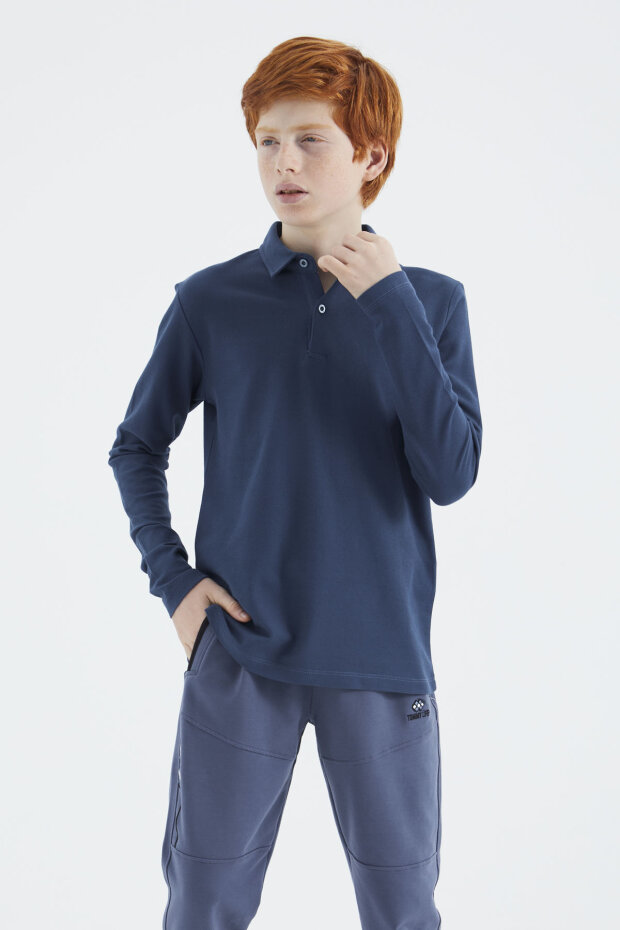 İndigo Polo Yaka Basic Uzun Kollu Erkek Çocuk T-Shirt - 11170 - 2