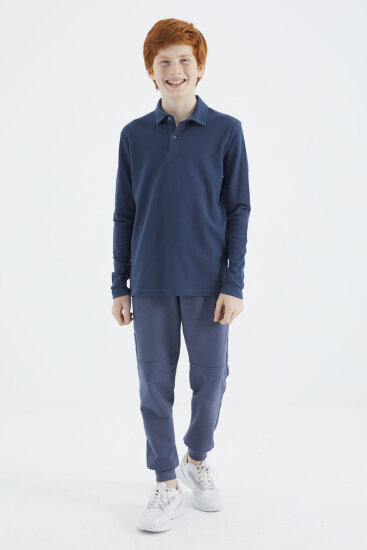 İndigo Polo Yaka Basic Uzun Kollu Erkek Çocuk T-Shirt - 11170 