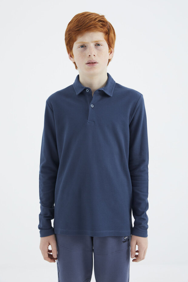 İndigo Polo Yaka Basic Uzun Kollu Erkek Çocuk T-Shirt - 11170 - 4