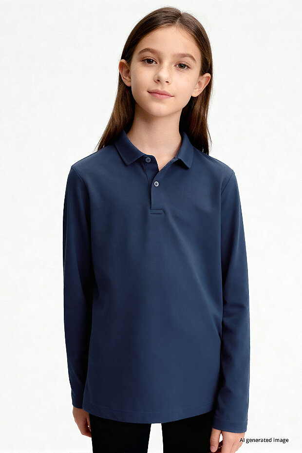 İndigo Polo Yaka Basic Uzun Kollu Unisex Çocuk T-Shirt - 11170 - 3