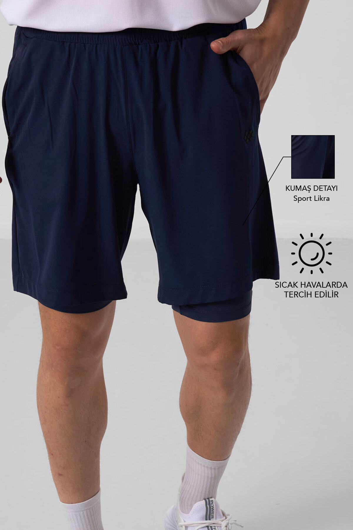 İndigo İnce Yumuşak Standart Fit Erkek Taytlı Şort - 81287 - TOMMYLIFE (1)