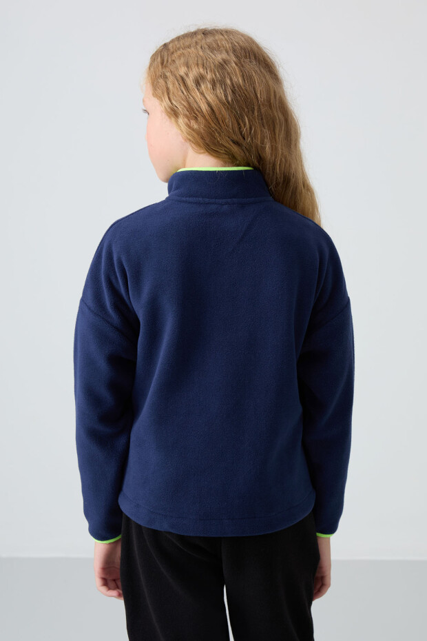 İndigo Kalın Yumuşak Dokulu Standart Fit Nakışlı Polar Kız Çocuk Sweatshirt - 75151 - 5