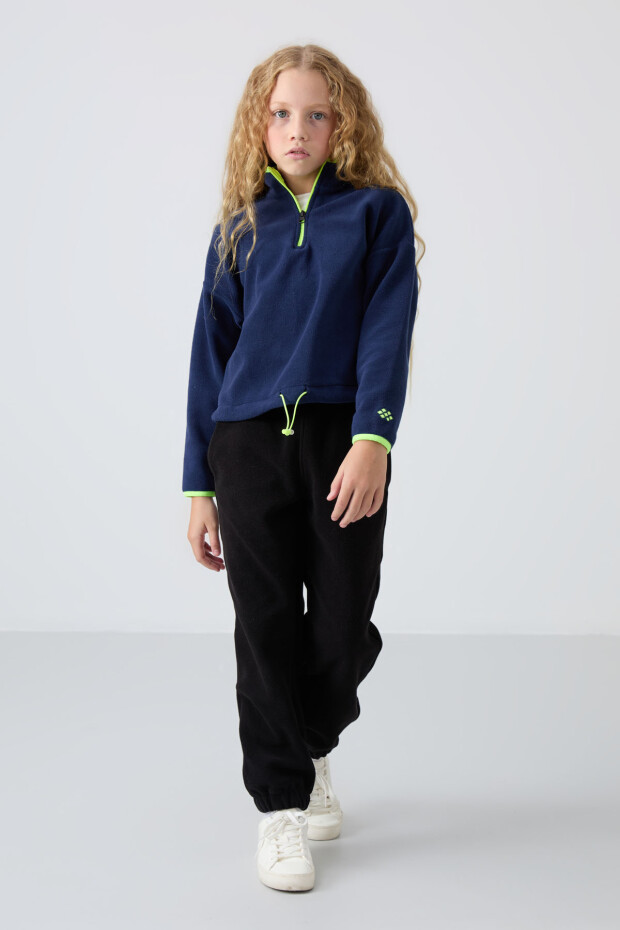 İndigo Kalın Yumuşak Dokulu Standart Fit Nakışlı Polar Kız Çocuk Sweatshirt - 75151 - 4
