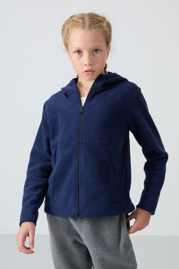 İndigo Kalın Yumuşak Dokulu Standart Fit Nakışlı Polar Kız Çocuk Sweatshirt - 75152 - 2
