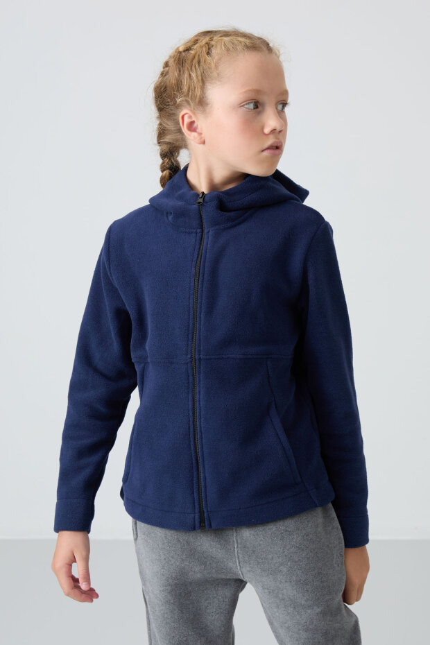 İndigo Kalın Yumuşak Dokulu Standart Fit Nakışlı Polar Kız Çocuk Sweatshirt - 75152 - 4