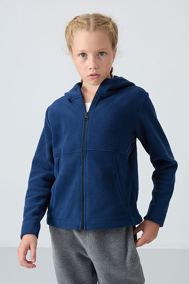 İndigo Kalın Yumuşak Dokulu Standart Fit Nakışlı Polar Kız Çocuk Sweatshirt - 75152 - 2