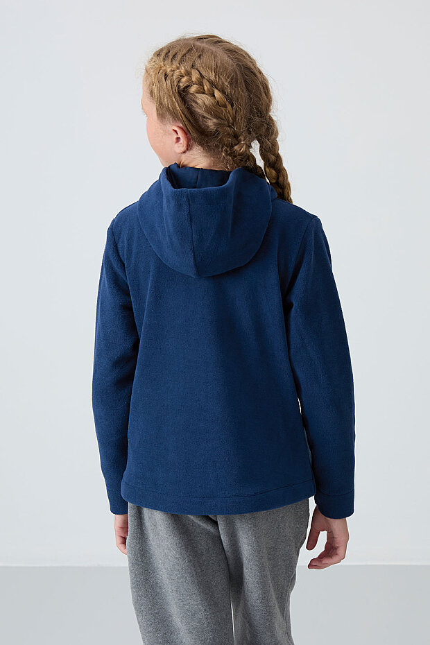 İndigo Kalın Yumuşak Dokulu Standart Fit Nakışlı Polar Kız Çocuk Sweatshirt - 75152 - 5
