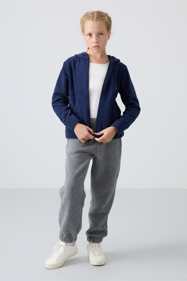 İndigo Kalın Yumuşak Dokulu Standart Fit Nakışlı Polar Kız Çocuk Sweatshirt - 75152 - 1