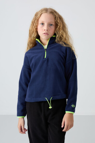 İndigo Kalın Yumuşak Dokulu Standart Fit Nakışlı Polar Kız Çocuk Sweatshirt - 75151 - TOMMYLIFE (1)