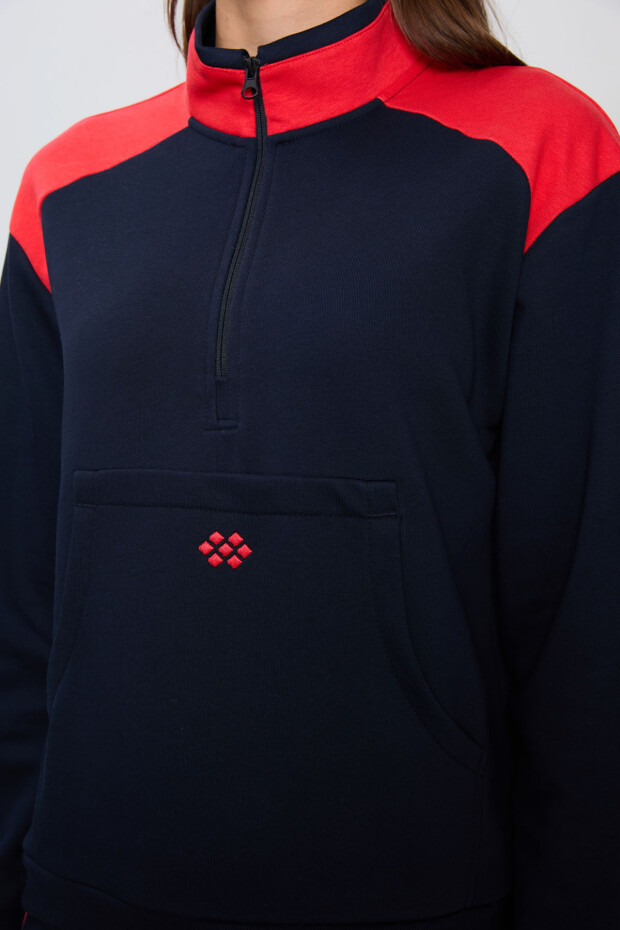 İndigo Kompakt Pamuklu Kalın Pürüzsüz Dokulu Dik Yaka Oversize Fit Kadın Eşofman Takım - 95342 - 4