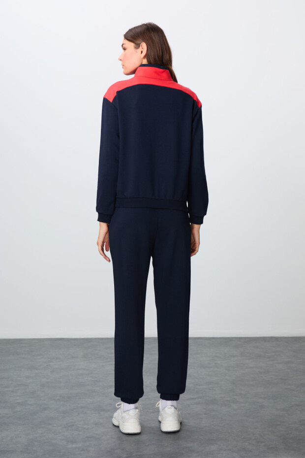 İndigo Kompakt Pamuklu Kalın Pürüzsüz Dokulu Dik Yaka Oversize Fit Kadın Eşofman Takım - 95342 - 7