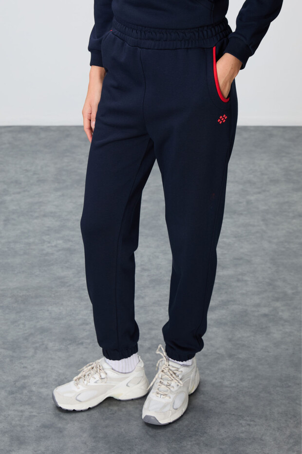 İndigo Kompakt Pamuklu Kalın Pürüzsüz Dokulu Dik Yaka Oversize Fit Kadın Eşofman Takım - 95342 - 5