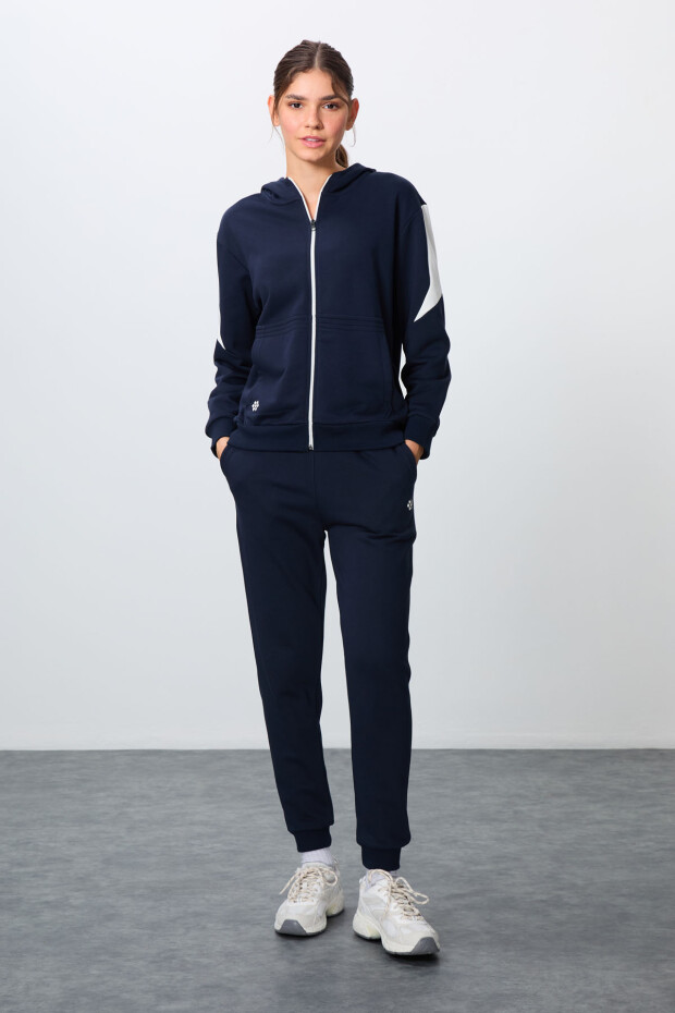 İndigo Kompakt Pamuklu Kalın Pürüzsüz Dokulu Kapüşonlu Oversize Fit Kadın Eşofman Takım - 95343 - 4