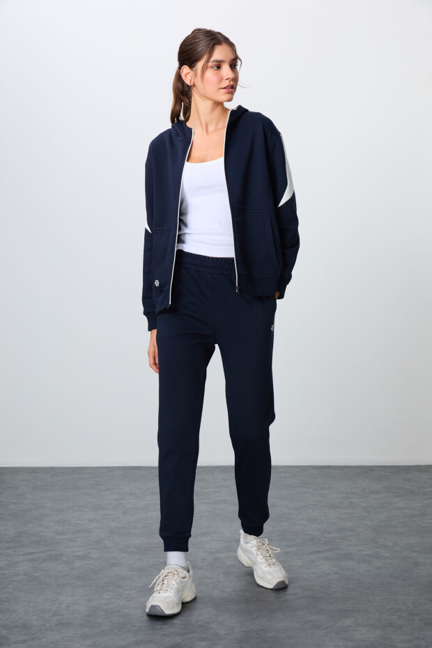 İndigo Kompakt Pamuklu Kalın Pürüzsüz Dokulu Kapüşonlu Oversize Fit Kadın Eşofman Takım - 95343 - 1