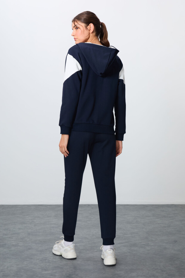 İndigo Kompakt Pamuklu Kalın Pürüzsüz Dokulu Kapüşonlu Oversize Fit Kadın Eşofman Takım - 95343 - 7