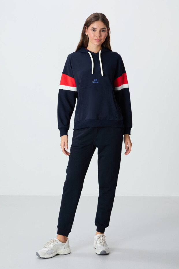 İndigo Kompakt Pamuklu Kalın Pürüzsüz Dokulu Kapüşonlu Standart Kalıp Kadın Sweatshirt - 97290 - 3