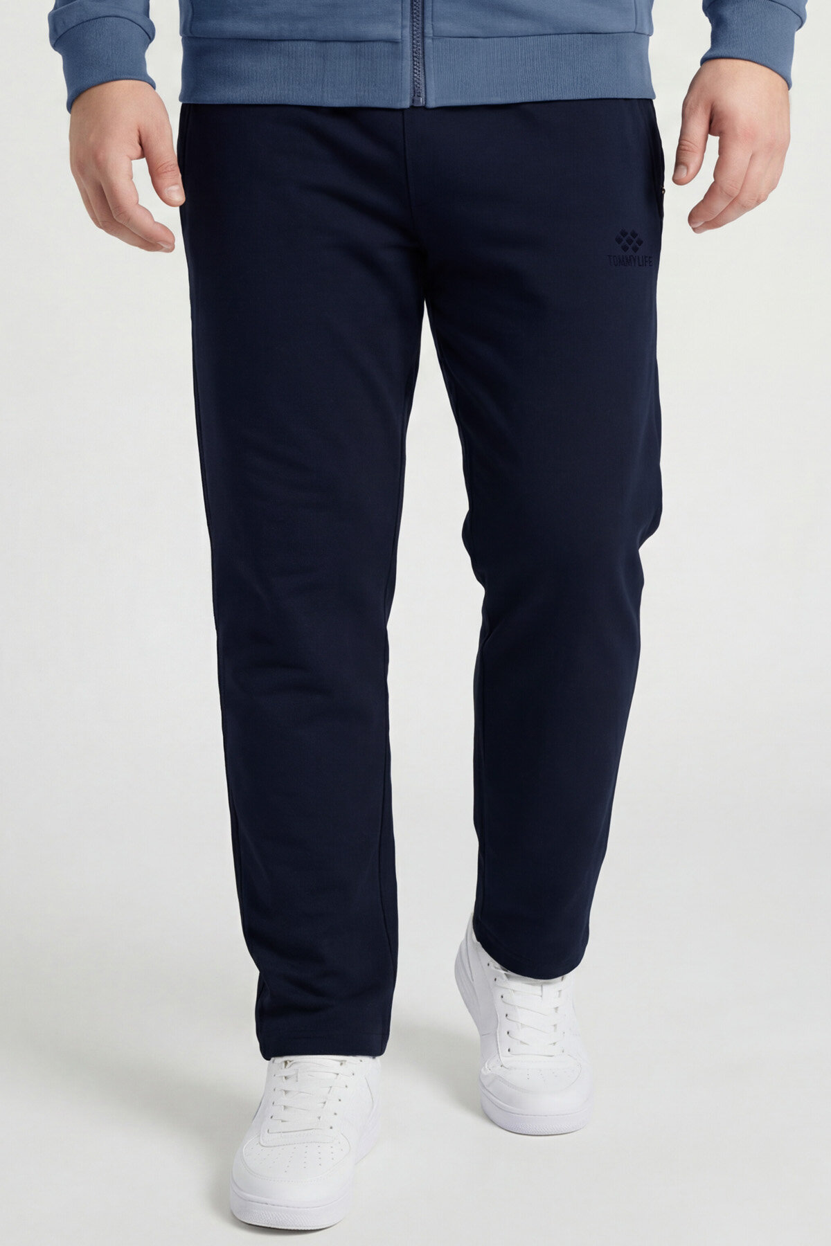 İndigo - Lacivert Dik Yaka Battal Büyük Beden Erkek Eşofman Takım - 85176 - TOMMYLIFE (1)