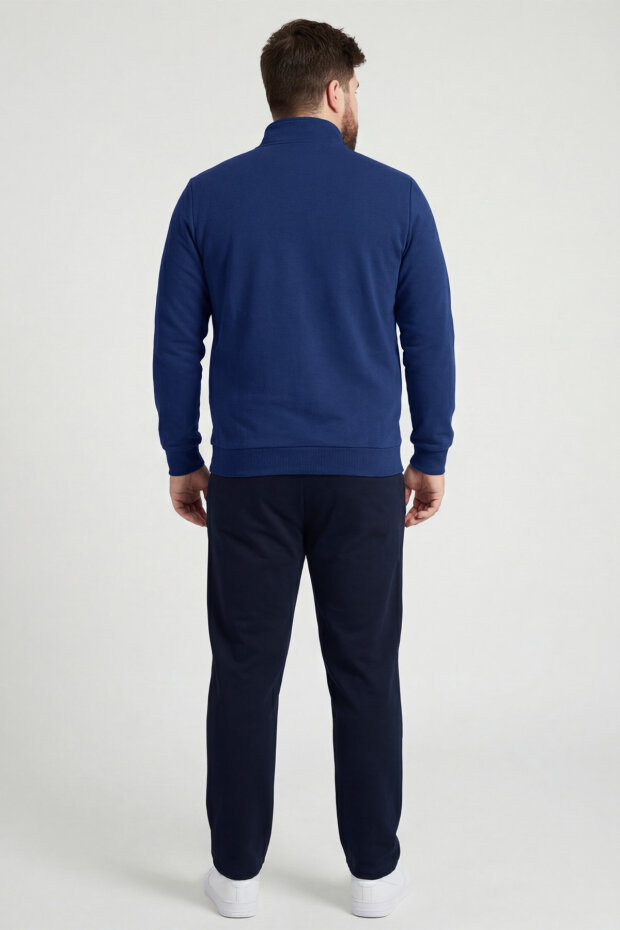 İndigo - Lacivert Dik Yaka Battal Büyük Beden Erkek Eşofman Takım - 85176 - 4