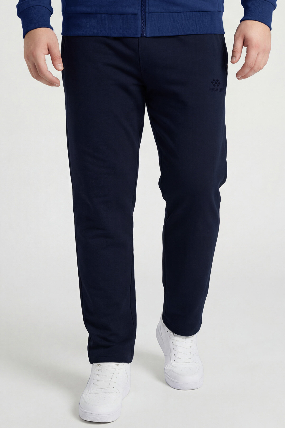 İndigo - Lacivert Dik Yaka Battal Büyük Beden Erkek Eşofman Takım - 85176 - TOMMYLIFE (1)