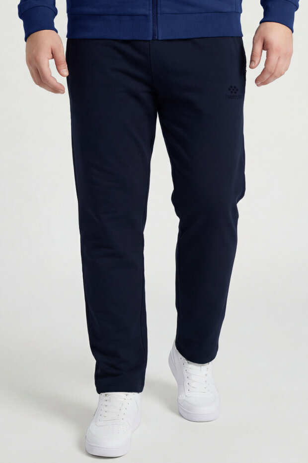 İndigo - Lacivert Dik Yaka Battal Büyük Beden Erkek Eşofman Takım - 85176 - 2