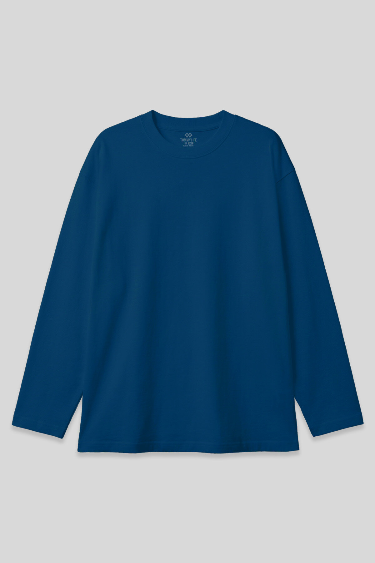 İndigo O Yaka Rahat Form Battal Büyük Beden Uzun Kollu Erkek T-Shirt - 88107 - TOMMYLIFE (1)