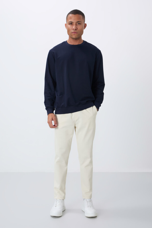 İndigo Pamuk Yumuşak Dokulu Standart Fit Basic Erkek Sweatshirt - 88363 - 2