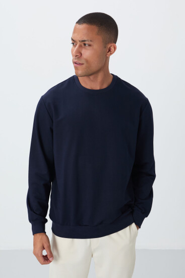 İndigo Pamuk Yumuşak Dokulu Standart Fit Basic Erkek Sweatshirt - 88363 