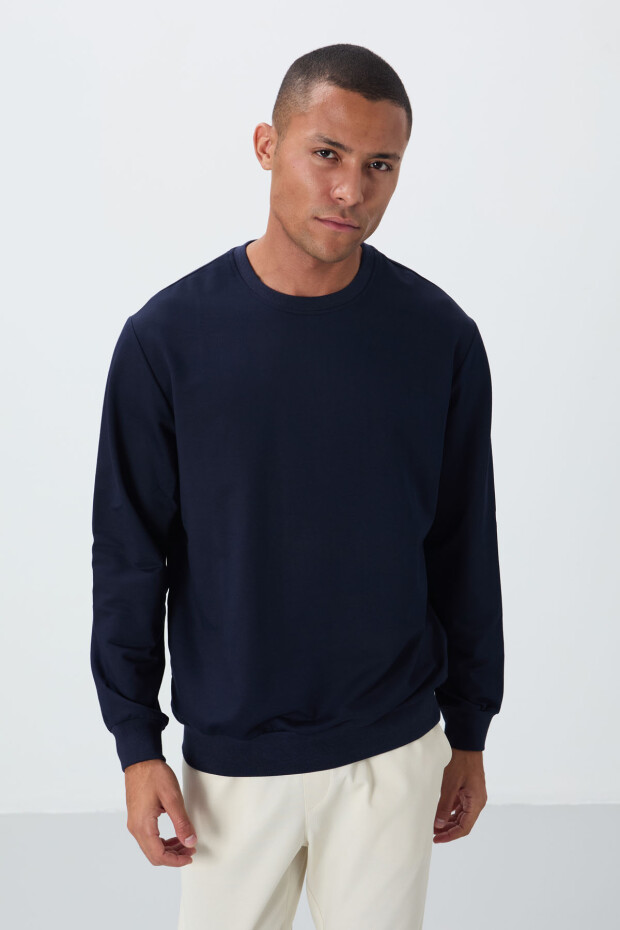 İndigo Pamuk Yumuşak Dokulu Standart Fit Basic Erkek Sweatshirt - 88363 - 4