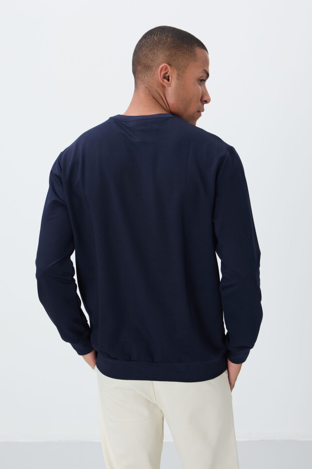 İndigo Pamuk Yumuşak Dokulu Standart Fit Basic Erkek Sweatshirt - 88363 - 5