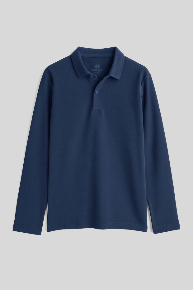 İndigo Polo Yaka Basic Uzun Kollu Unisex Çocuk T-Shirt - 11170 - 1