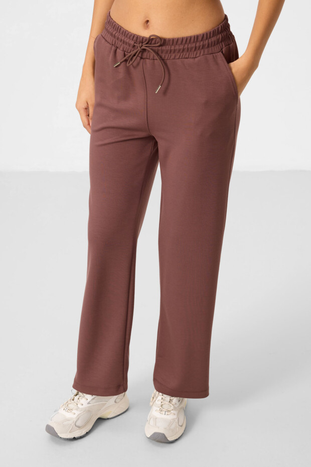 Kahverengi Yumuşak Dokulu Kapüşonlu Oversize Kadın Eşofman Tunik Takım - 95348 - 2