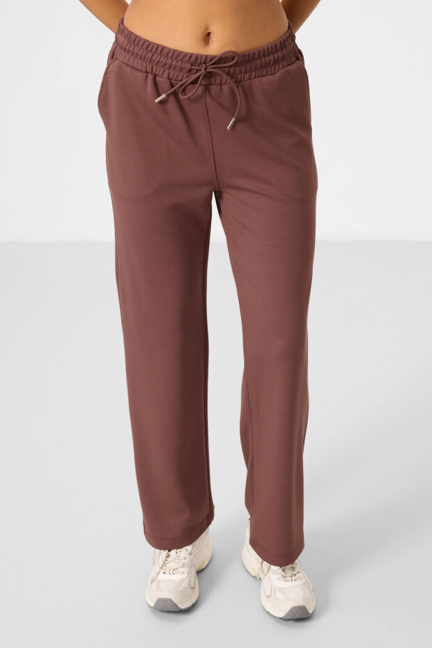 Kahverengi Yumuşak Dokulu Kapüşonlu Oversize Kadın Eşofman Tunik Takım - 95348 - 4