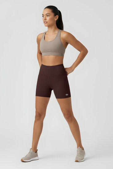 Kahverengi Kemer Detaylı Yüksek Bel Slim Fit Kısa Biker Kadın Tayt - 91017 - TOMMYLIFE (1)