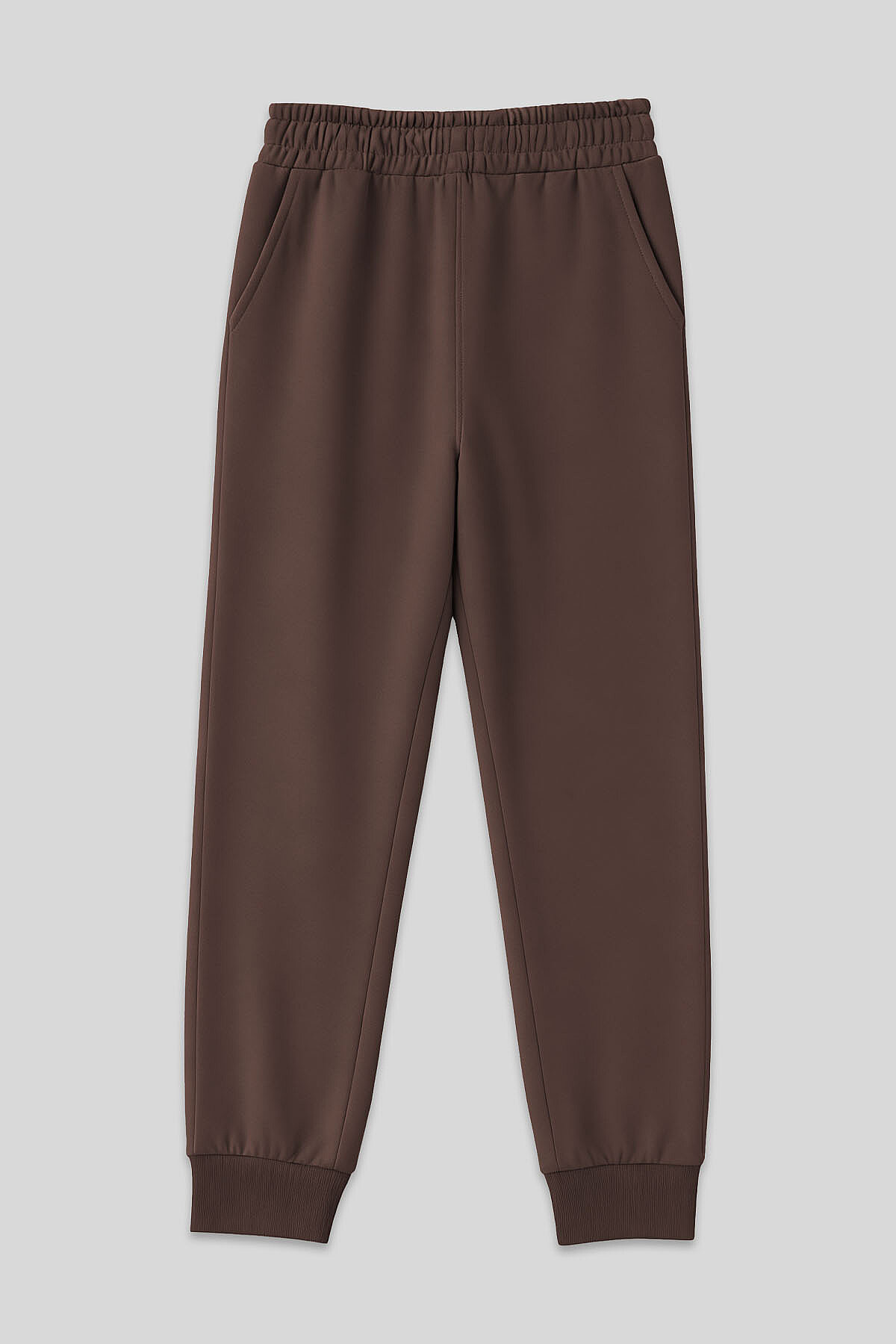Kahverengi Yüksek Bel Jogger Rahat Form Manşetli Kadın Eşofman Alt - 94561 - TOMMYLIFE (1)