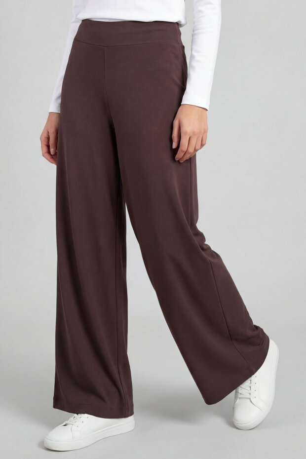 Kahverengi Comfort Fit Geniş Paça Korsajlı Palazzo Kadın Pantolon - 94681 - 1