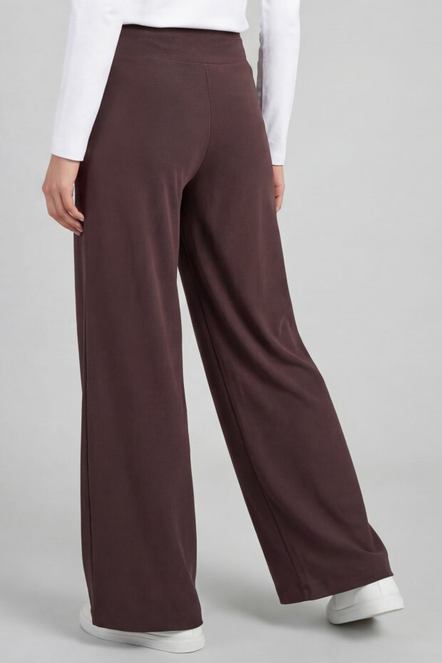 Kahverengi Comfort Fit Geniş Paça Korsajlı Palazzo Kadın Pantolon - 94681 - 5